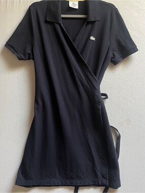Lacoste Black Wrap Polo Dress Short Sleeve Small